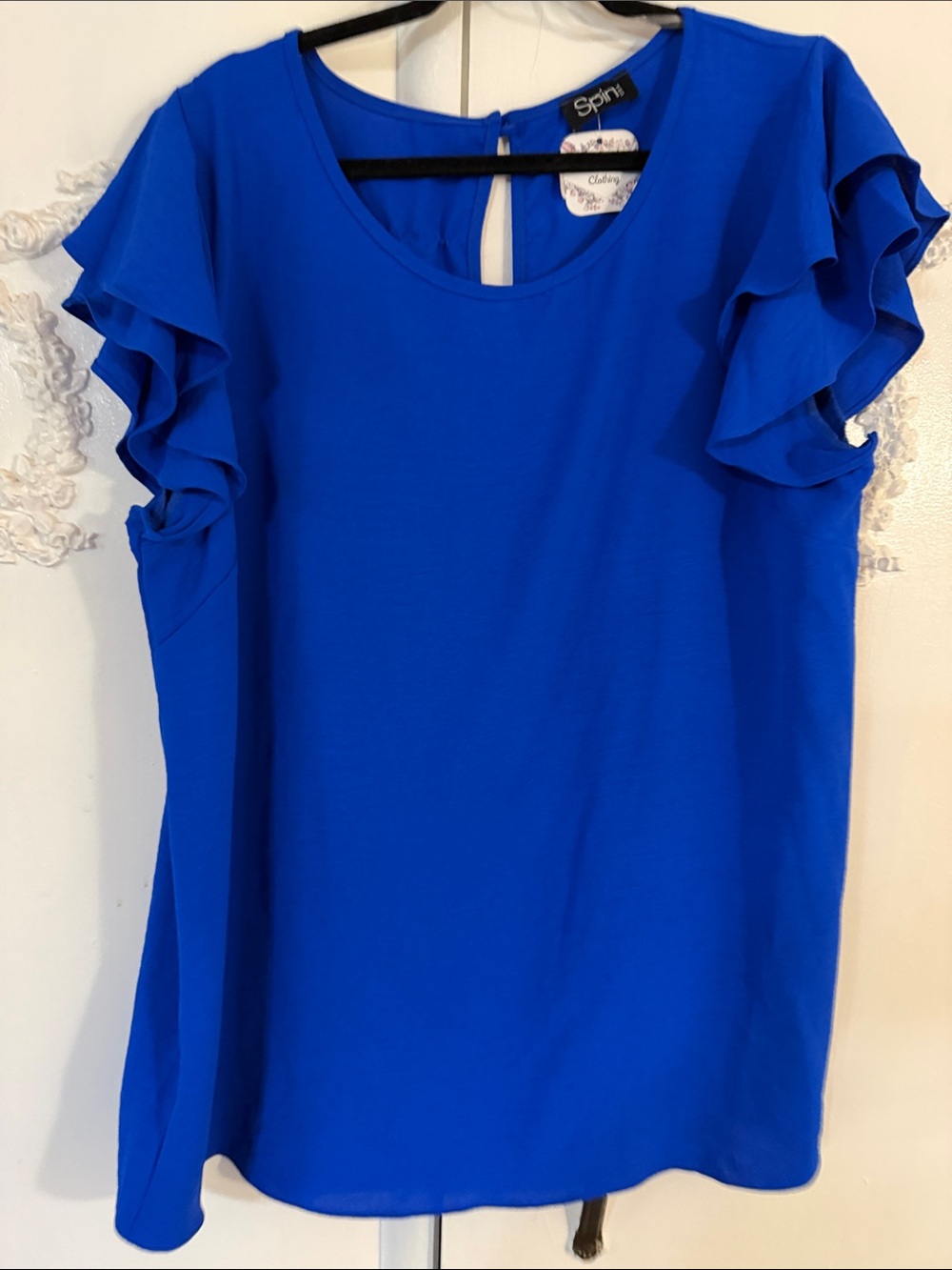 Spin Ruffle Sleeve Blouse in Cobalt Blue